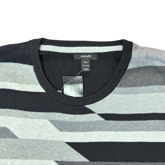 Alfani 100% Cotton Golf Black Gray Striped Crewneck Sweater Men’s XXLarge - Picture 3 of 13